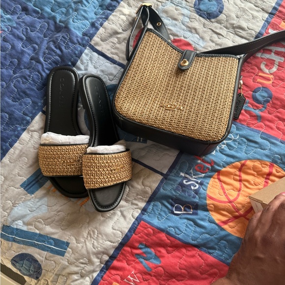 Coach Handbags - Coach Black and Tan Women's Slide Sandals and matching purse
